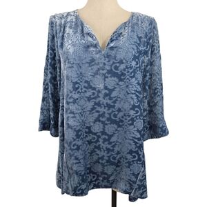 Sundance Women's Silk Blend Velvet Floral Blue M Asymmetrical Top Boho Flowy